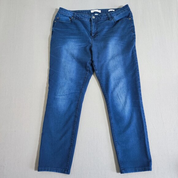 Kenneth Cole Reaction jeans women's size 14 dark wash blue skinny straight leg - Picture 1 of 14